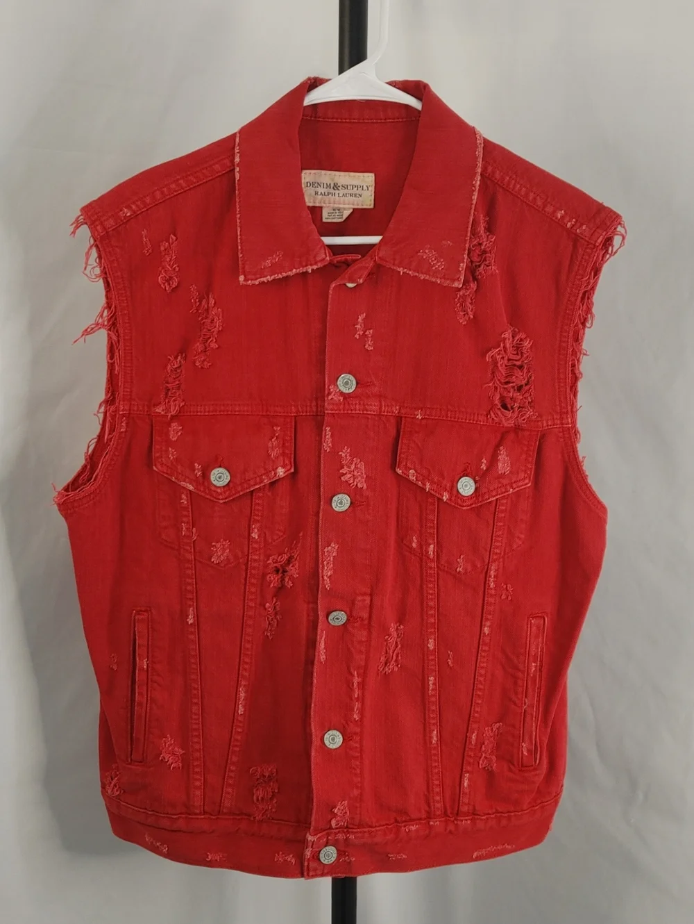 Denim & Supply Ralph Lauren Red Distressed Denim Vest Sleeveless Medium M - Picture 2 of 15